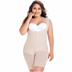 Fajas MariaE FU104 | Postsurgical Body Shaper for Daily Use | Open Bust & Mid-thigh 