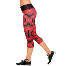 Load image into Gallery viewer, Flexmee 944212 Red Fractals Mid Rise Capri Leggings for Women | Polyamide