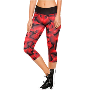Flexmee 944212 Red Fractals Mid Rise Capri Leggings for Women | Polyamide