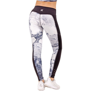 FLEXMEE 946071 Marble Sublimated Mid Rise Leggings With Pockets | Microfiber